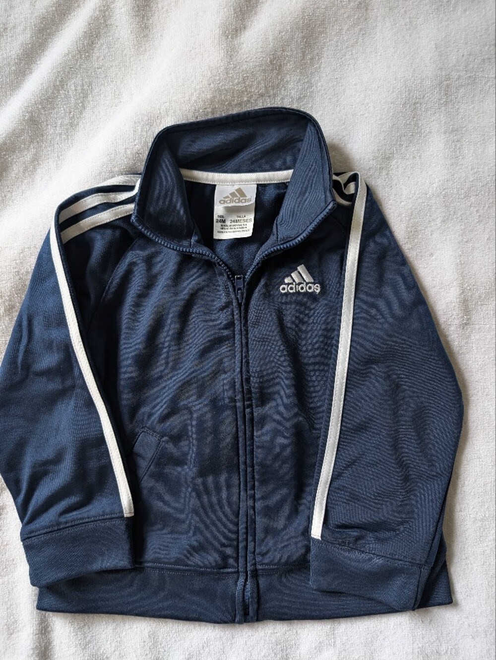 ADIDAS Toddler Boy's Long Sleeve Full Zippered Blue & White Jacket - Size 24 Mos